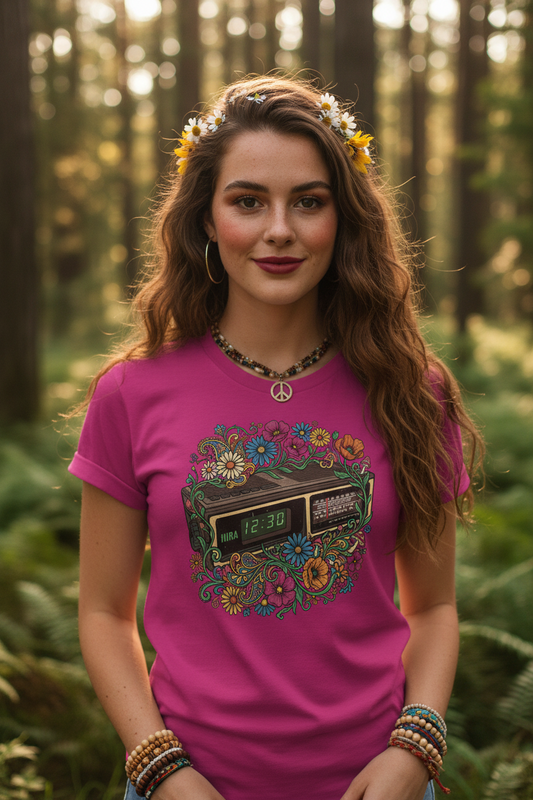 Hippy Retro Alarm Clock flowery T-shirt