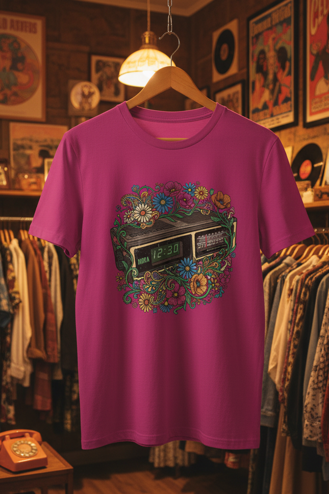 Hippy Retro Alarm Clock flowery T-shirt